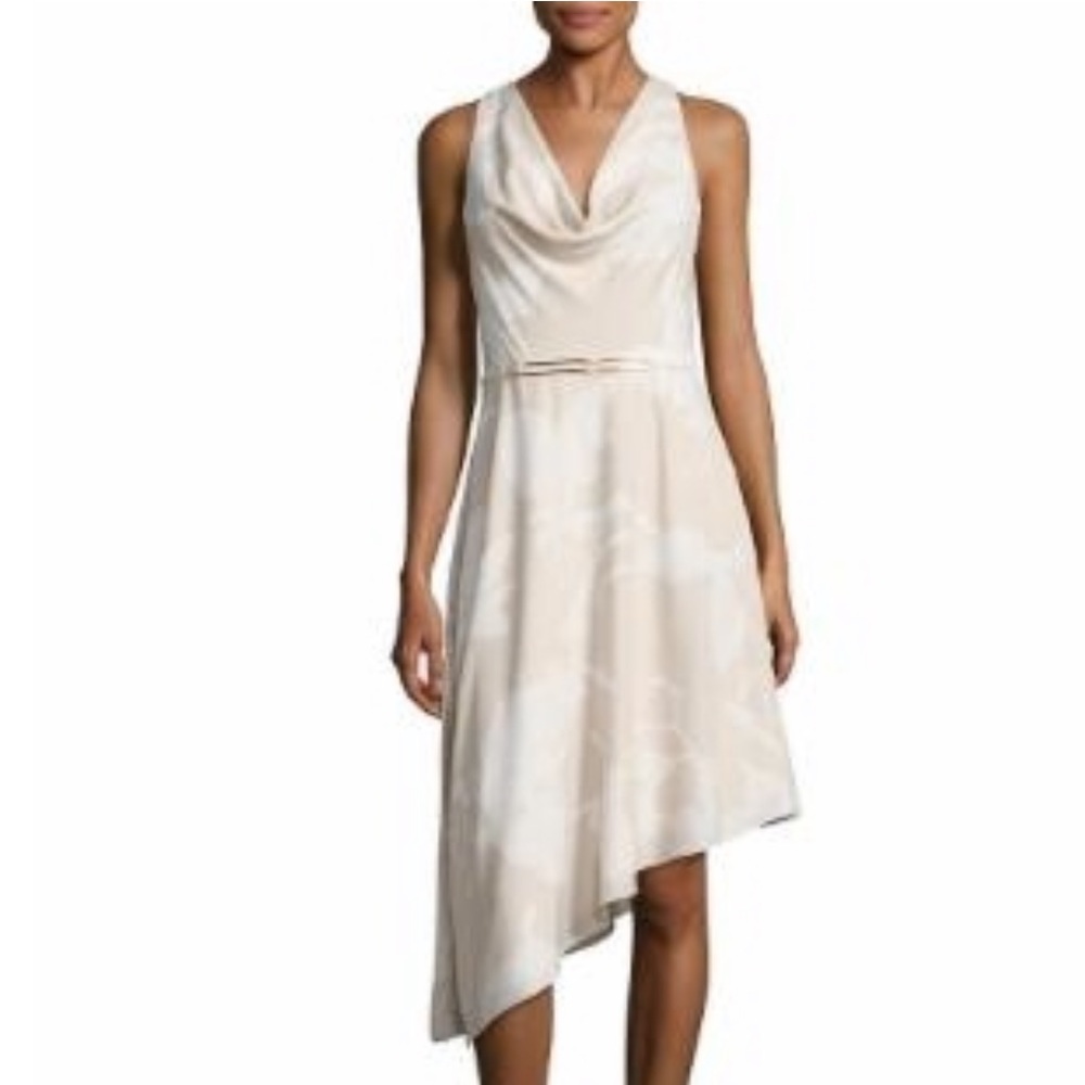 Halston Heritage Cowlneck Floral Dress Gold Belt